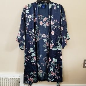 Floral printed silk robe